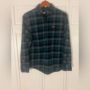 Men’s Lands End Casual Flannel Button Down Size Medium Blue/green/white Plaid